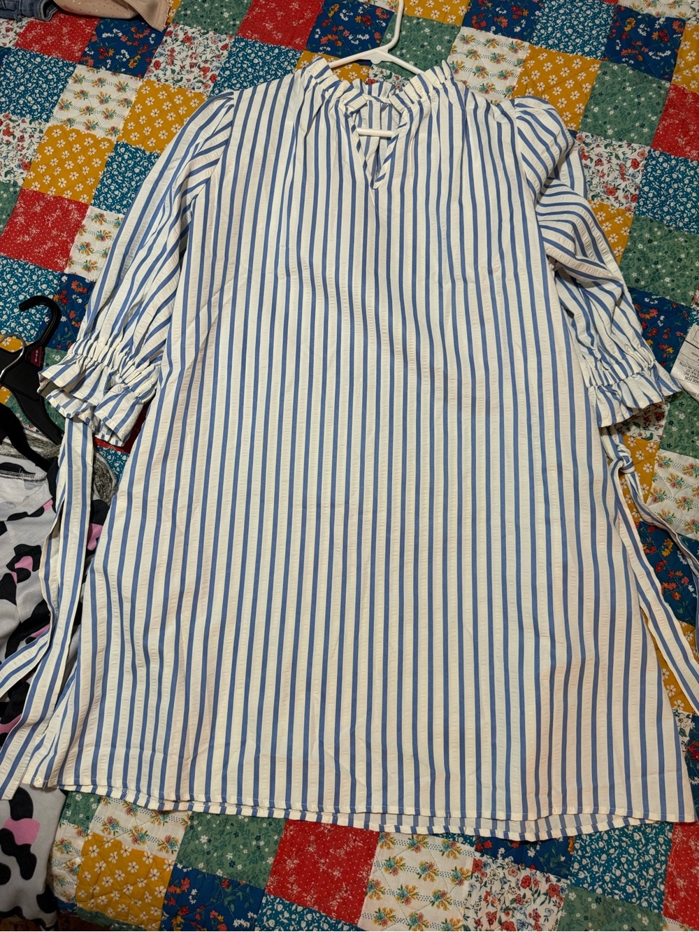 Blue and White Striped Women’s Dress - Casual Tunic Style